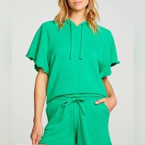 CHASER Slub French Terry Angel Sleeve Raglan Pullover Hoodie Womens Small NWOT